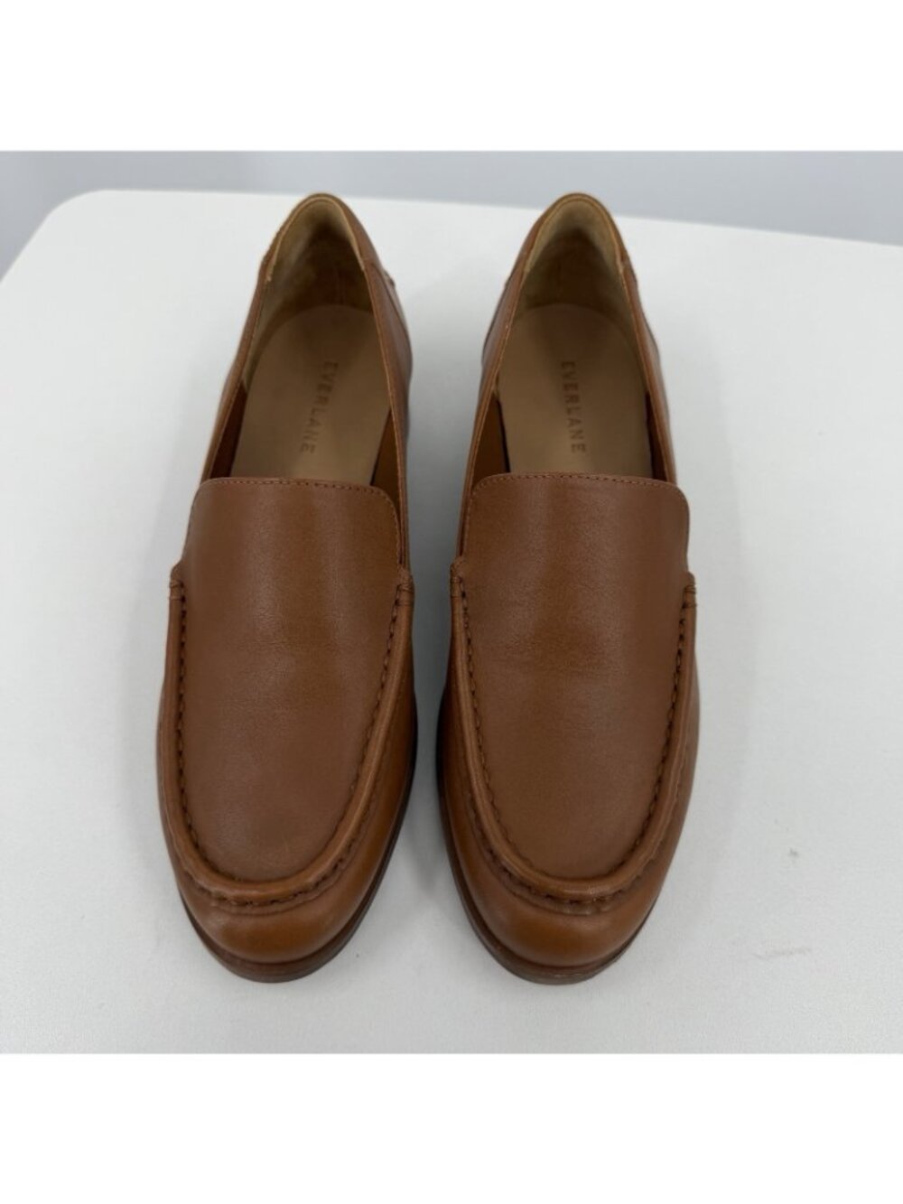 Everlane The Modern Loafer in Camel-Tan Leather size 7 Stacked Heel nwd - Picture 2 of 8